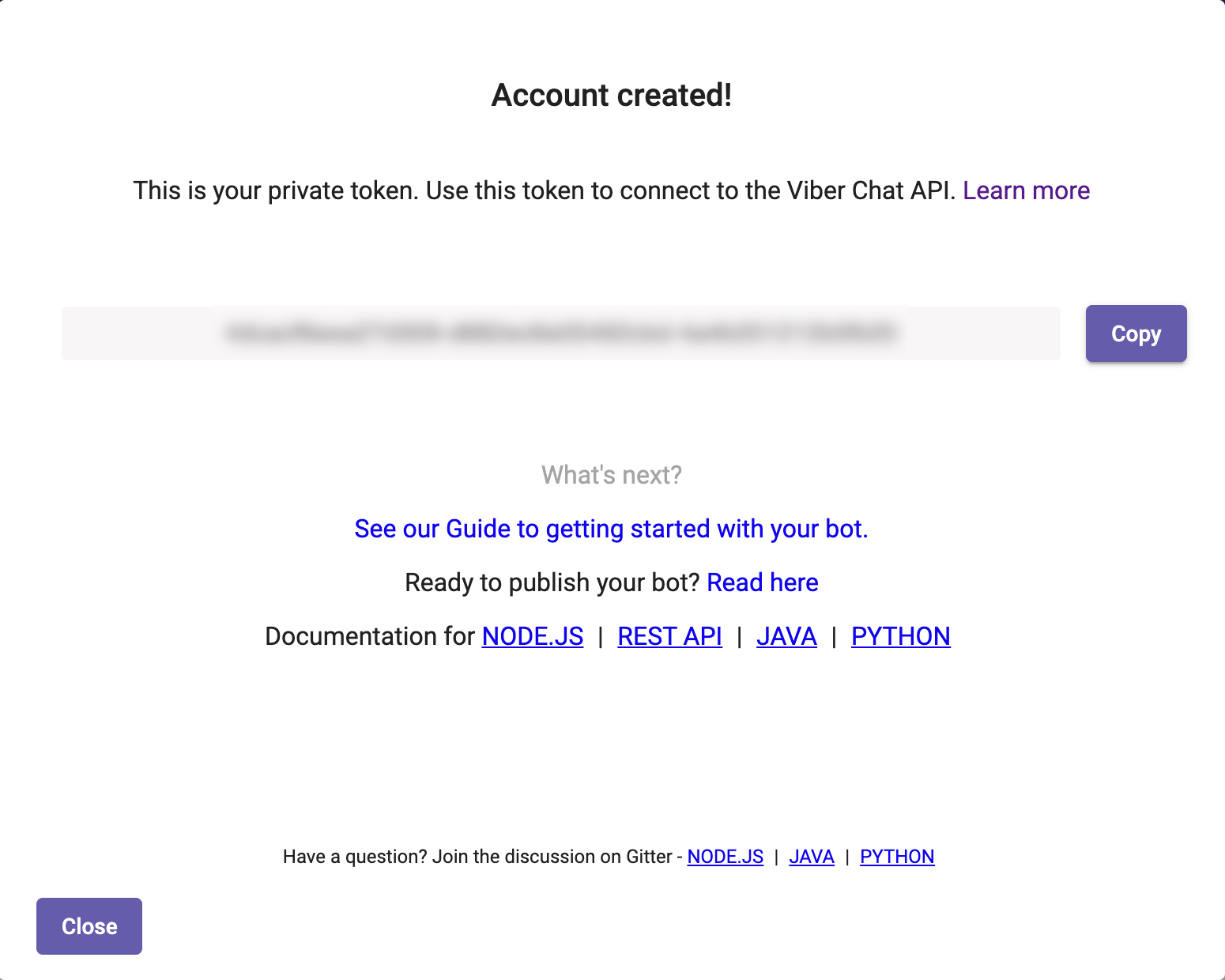 Viber successful account creation