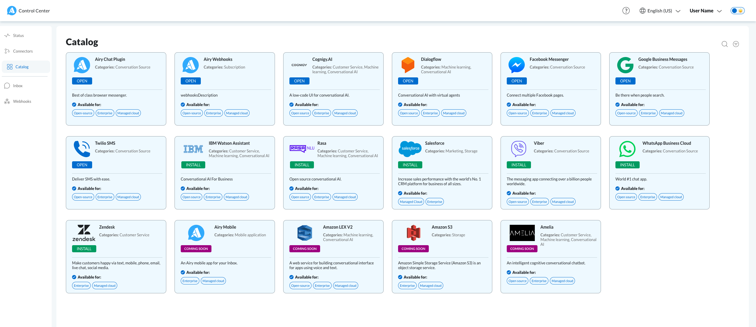 Control Center Catalog Example