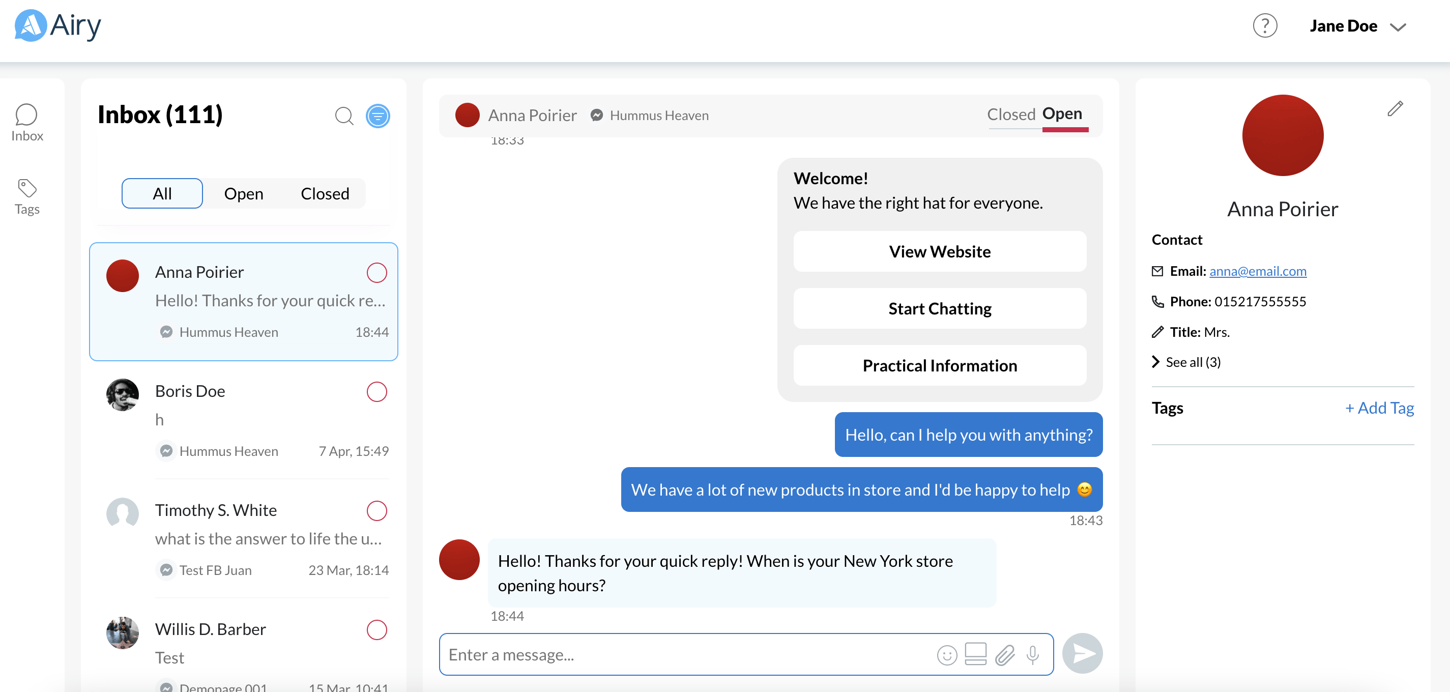 Inbox with a Facebook conversation highlighted